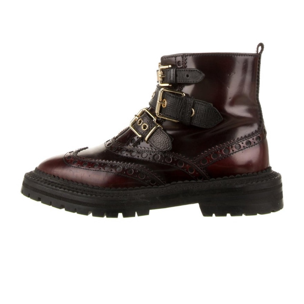 Burberry Burgundy Leather Boots with Buckles - Picture 2 of 5